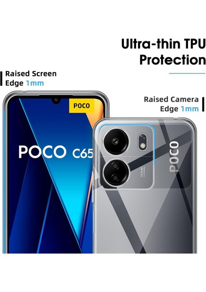 Xiaomi Poco C65 Kılıf Şeffaf 3D Kamera Korumalı Slim Fit Tasarım Esnek Renskiz Silikon Kapak