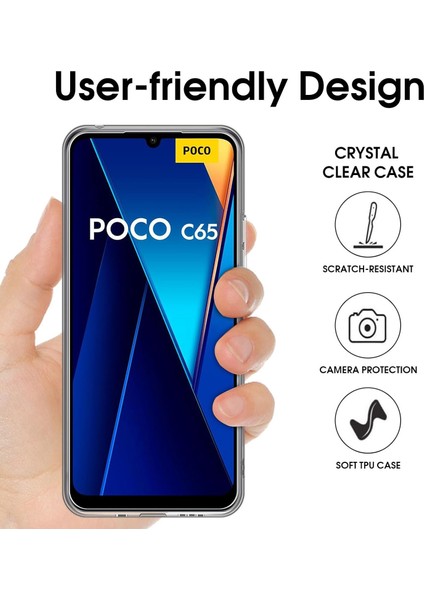 Xiaomi Poco C65 Kılıf Şeffaf 3D Kamera Korumalı Slim Fit Tasarım Esnek Renskiz Silikon Kapak