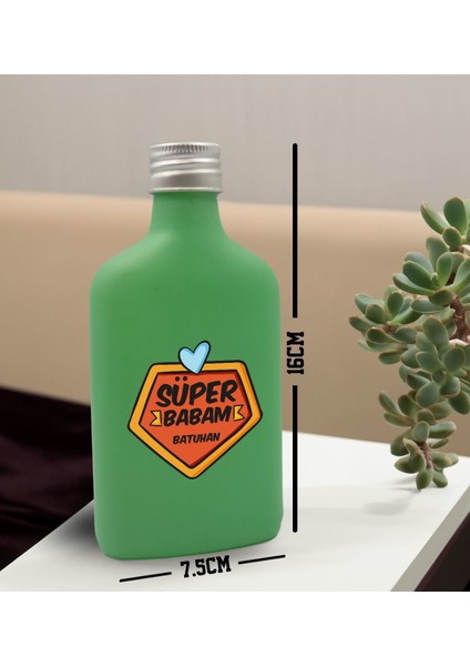 Kişiye Özel Isimli Baba Temalı Yeşil Tasarım Cam Şişede 200 ml Kolonya-2, Babaya Hediye, Babalar Günü Hediyeleri, Hediyelik Baskılı Kolonya