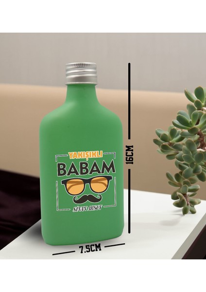 Kişiye Özel Isimli Baba Temalı Yeşil Tasarım Cam Şişede 200 ml Kolonya-8, Babaya Hediye, Babalar Günü Hediyeleri, Hediyelik Baskılı Kolonya