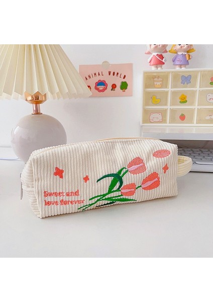 Sevimli Kız Gibi Kalp Işlemeli Kalem Kutusu Büyük Kapasiteli Taşınabilir Kırtasiye Çantası (Yurt Dışından)