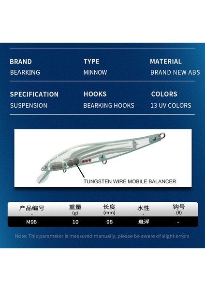 D Tarzı Bearkıng 9.8 cm 10G Sp Dalış Profesyonel Minnow Wobbler Balıkçılık Lures Lijerkbaits Yapay Yem Predator Mücadele (Yurt Dışından)