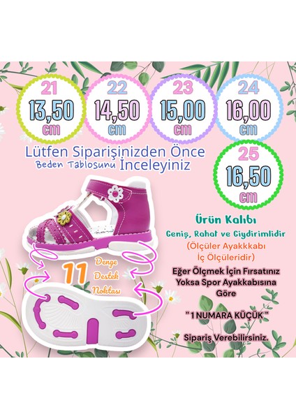 Ortopedik Kız Bebek Sandaleti Buket Serisi Bkt2409 Fuşya Beyaz 25