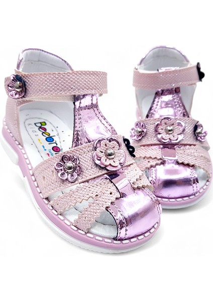 Ortopedik Kız Bebek Sandaleti Buket Serisi Bkt2409 Simli Pembe 22