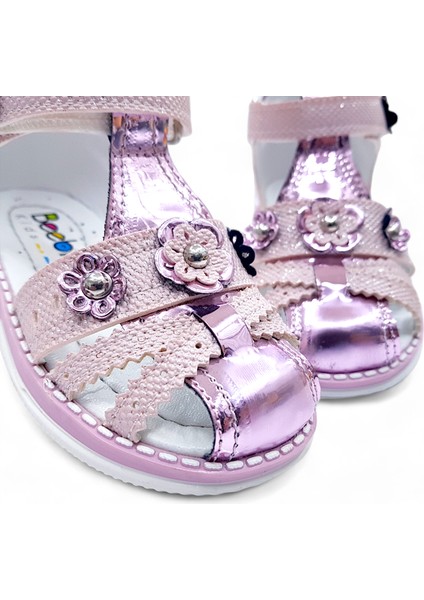 Ortopedik Kız Bebek Sandaleti Buket Serisi Bkt2409 Simli Pembe 22
