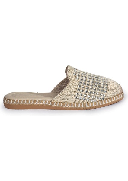Pera Taşlı Bej Espadril Terlik