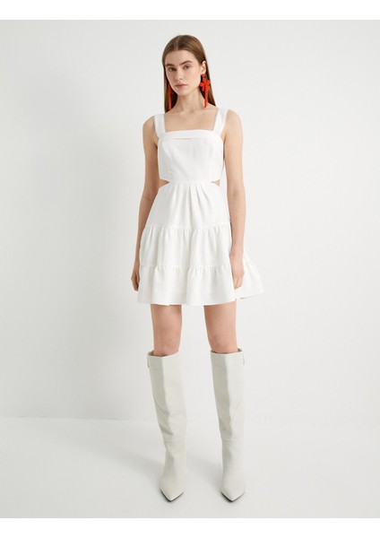 Arkası Fiyonk Detaylı Mini Elbise Pencere Detaylı Kalın Askılı Katlı fırsatları