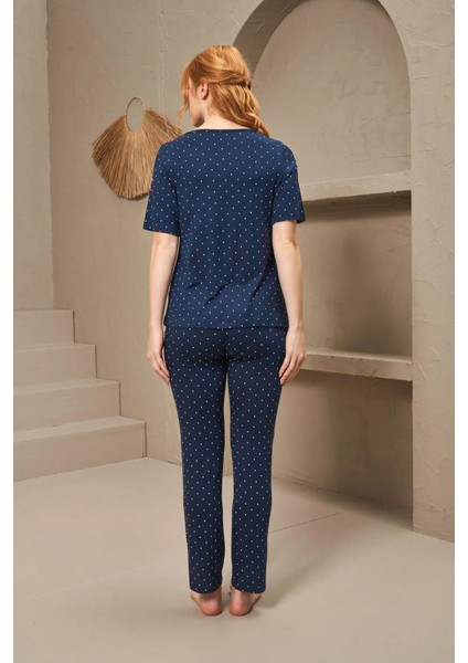 Kısa Kollu Bisiklet Yaka Kadın Pijama Takımı 108