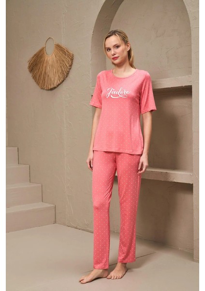 Kısa Kollu Bisiklet Yaka Kadın Pijama Takımı 109