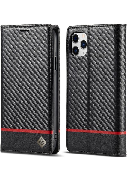 Iphone 11 Için Kılıf Pro Max Manyetik Karbon Fiber Deri Folio Flip Case (Yurt Dışından)