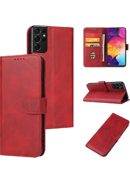 Samsung Galaxy S21 Ultra Tam Koruma Deri Folio Flip Case (Yurt Dışından)