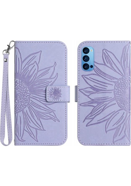 Kart Yuvaları Tutucu Kabartmalı Ayçiçeği Pu ile Oppo Oppo 4 Pro 5g Için Kılıf (Yurt Dışından)