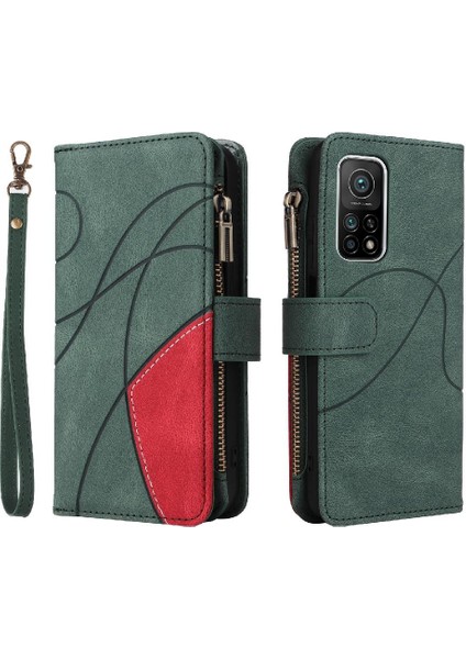 Xiaomi 10T/10T Pro Fermuar Cüzdan Tarzı ile Iki Renkli Dikiş (Yurt Dışından)