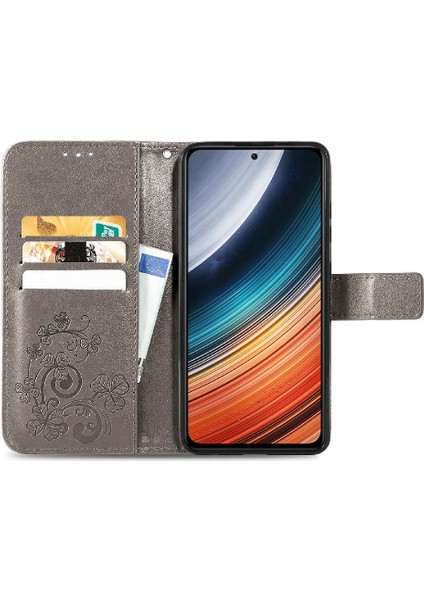 Colorful Shop Xiaomi Redmi K40S Için Kılıf Kısa Kayış Dört Yapraklı Yonca Deri Kılıf Flip (Yurt Dışından)