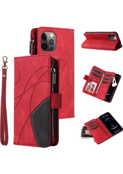 IPhone 12 Için Kılıf Pro Max Iki Renkli Dikiş Dokuz Kart Yuvaları Kickstand (Yurt Dışından)