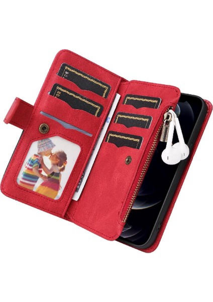 IPhone 12 Için Kılıf Pro Max Iki Renkli Dikiş Dokuz Kart Yuvaları Kickstand (Yurt Dışından)