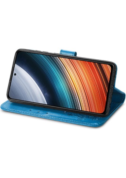 Colorful Shop Xiaomi Redmi K40S Için Kılıf Kısa Kayış Dört Yapraklı Yonca Deri Kılıf Flip (Yurt Dışından)