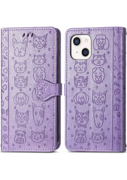 Iphone 13 Mini Deri Kılıf Kapak Kapak Darbeye Karikatür Kısa (Yurt Dışından)