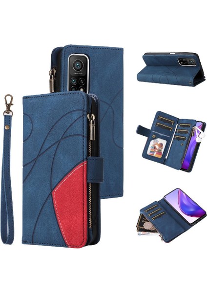 Xiaomi 10T/10T Pro Fermuar Cüzdan Tarzı ile Iki Renkli Dikiş (Yurt Dışından)