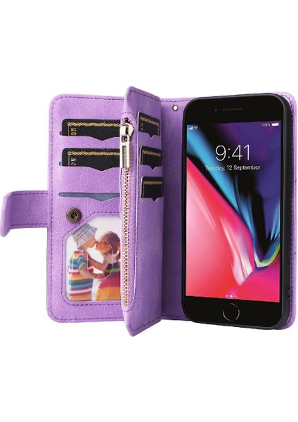 Colorful Shop IPhone 7/8 Için Dokuz Kart Yuvaları Kickstand Koruyucu Fermuar Cüzdan (Yurt Dışından)