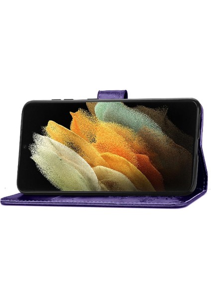 Samsung Galaxy S21 Ultra Flip Kapak Için Kılıf Kısa Kayış Dört Yapraklı Yonca (Yurt Dışından) fırsatları