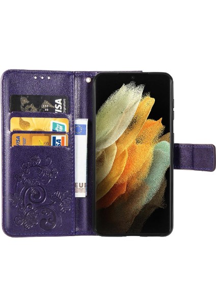 Samsung Galaxy S21 Ultra Flip Kapak Için Kılıf Kısa Kayış Dört Yapraklı Yonca (Yurt Dışından) indirimleri