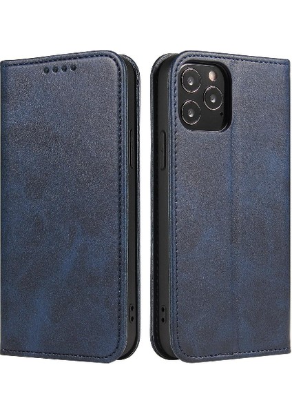 Iphone 14 Için Kılıf Pro Max Deri Folio Flip Case Manyetik Karbon Fiber (Yurt Dışından)