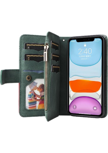 IPhone 11 Için Kılıf Fermuar Cüzdan Tarzı Kart Yuvası ile Iki Renkli Dikiş (Yurt Dışından) indirimleri