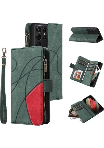 Samsung Galaxy S21 Ultra Iki Renkli Dikiş Fermuar Cüzdan Tarzı (Yurt Dışından) indirimleri