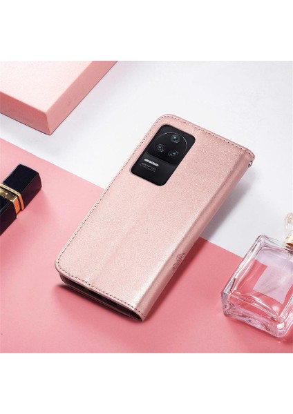 Colorful Shop Xiaomi Redmi K40S Için Kılıf Kısa Kayış Dört Yapraklı Yonca Deri Kılıf Flip (Yurt Dışından)