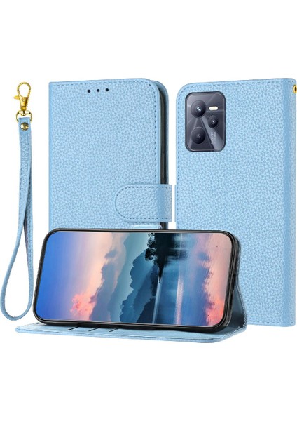 Realme C35 Pu Deri Flip Folio Cüzdan Litchi Desen Kartı Için Telefon Kılıfı (Yurt Dışından)