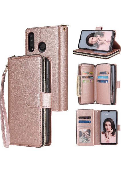 Huawei P30 Lite Için Kılıf ile 9 Kart Yuvaları ile Fermuarlı Cebi Cüzdan Durumda (Yurt Dışından)