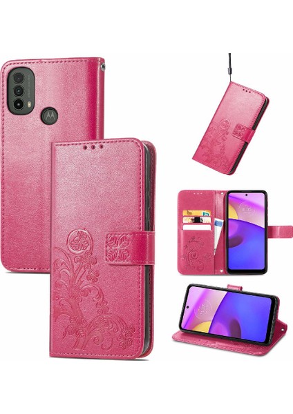 Motorola Moto E40 Flip Kapak Kılıf Için Kılıf Kısa Kayış Dört Yaprak (Yurt Dışından)