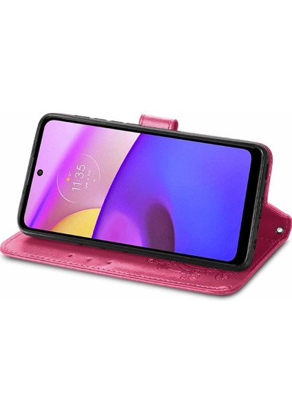 Motorola Moto E40 Flip Kapak Kılıf Için Kılıf Kısa Kayış Dört Yaprak (Yurt Dışından)