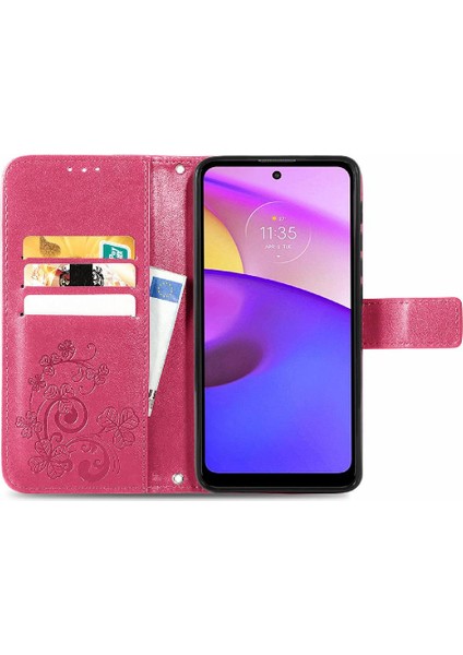 Motorola Moto E40 Flip Kapak Kılıf Için Kılıf Kısa Kayış Dört Yaprak (Yurt Dışından)