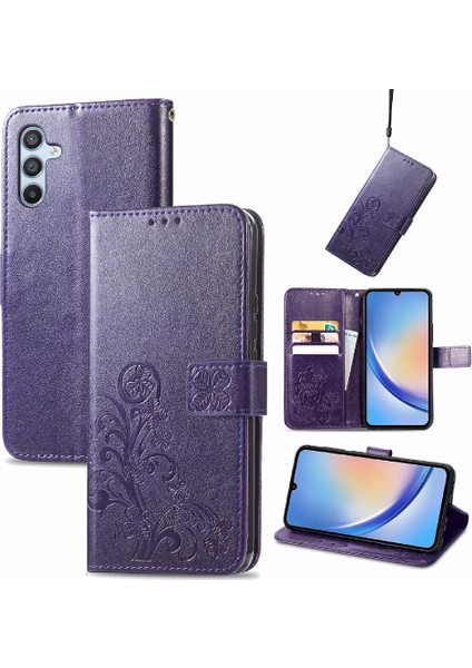 Samsung Galaxy A34 5g Zarif Iş Dört Yapraklı Yonca Flip Case (Yurt Dışından)