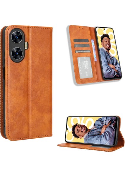 Realme C55 4g Cüzdan Manyetik Kapatma Pu Deri Için Kılıf (Yurt Dışından)