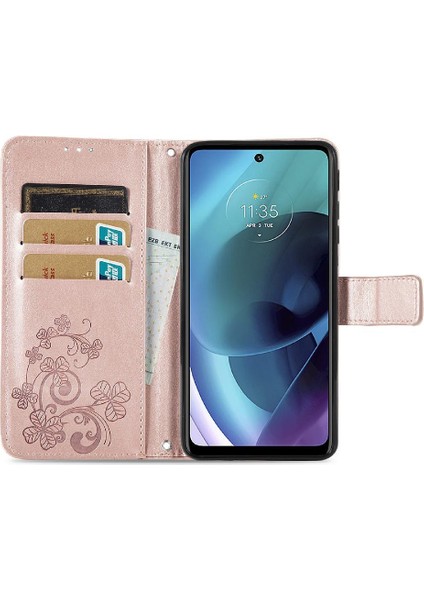 Motorola Moto G51 Deri Kılıf Dört Yapraklı Yonca Kapak Kapak Kısa (Yurt Dışından) indirimleri