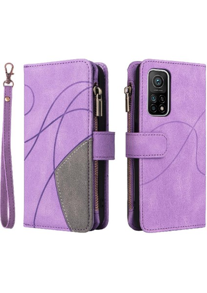 Xiaomi 10T/10T Pro Fermuar Cüzdan Tarzı ile Iki Renkli Dikiş (Yurt Dışından)