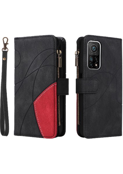 Xiaomi 10T/10T Pro Fermuar Cüzdan Tarzı ile Iki Renkli Dikiş (Yurt Dışından)