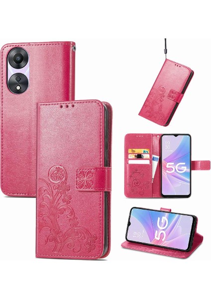 Oppo A78 Için Kılıf Kısa Kayış Zarif Iş Deri Kılıf Dört Yaprak (Yurt Dışından)