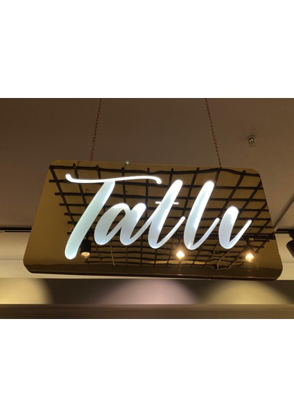 Tatlı Yazılı Modern Gold Aynalı Beyaz LED Tabela