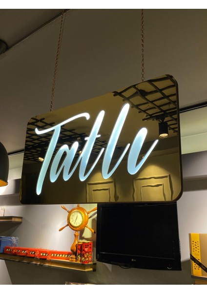 Tatlı Yazılı Modern Gold Aynalı Beyaz LED Tabela fiyatları