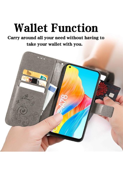 Oppo Için Kılıf A78 4g Kısa Kayış Zarif Iş Dört Yapraklı Yonca Flip (Yurt Dışından)
