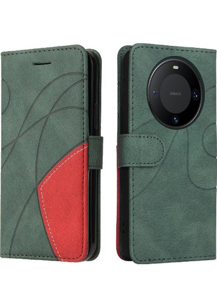 Huawei Mate 60 Pro Iki Renkli Dikiş Kickstand Koruyucu Pu (Yurt Dışından)
