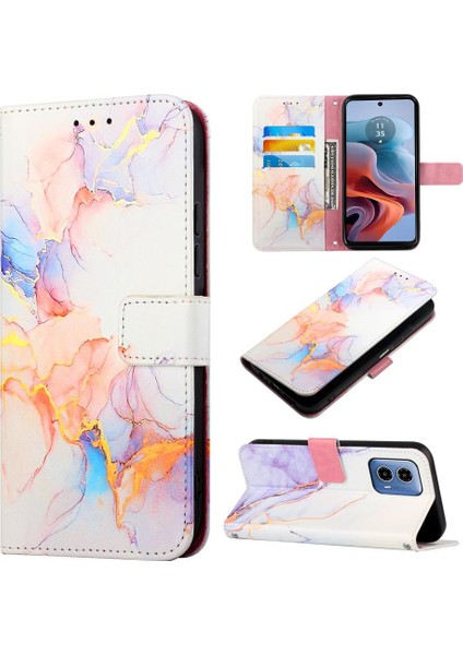 Motorola Moto G34 Kickstand Pu Deri Cüzdan Mermer Desen (Yurt Dışından)