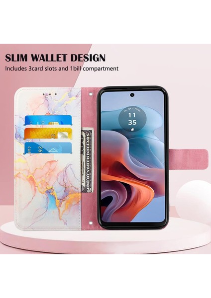 Motorola Moto G34 Kickstand Pu Deri Cüzdan Mermer Desen (Yurt Dışından)