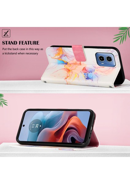 Motorola Moto G34 Kickstand Pu Deri Cüzdan Mermer Desen (Yurt Dışından)