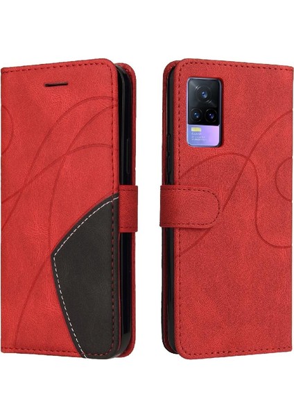Vıvo V21E 4g Kickstand Koruyucu Iki Renkli Dikiş Pu Deri Için Kılıf (Yurt Dışından)
