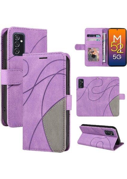 Samsung Galaxy M52 5g Iki Renkli Dikiş Kickstand Koruyucu Pu (Yurt Dışından)
